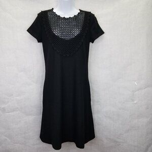 Vivienne Tam Crochet Bodice Dress Small Stretch Knit Wool Black Short Sleeve